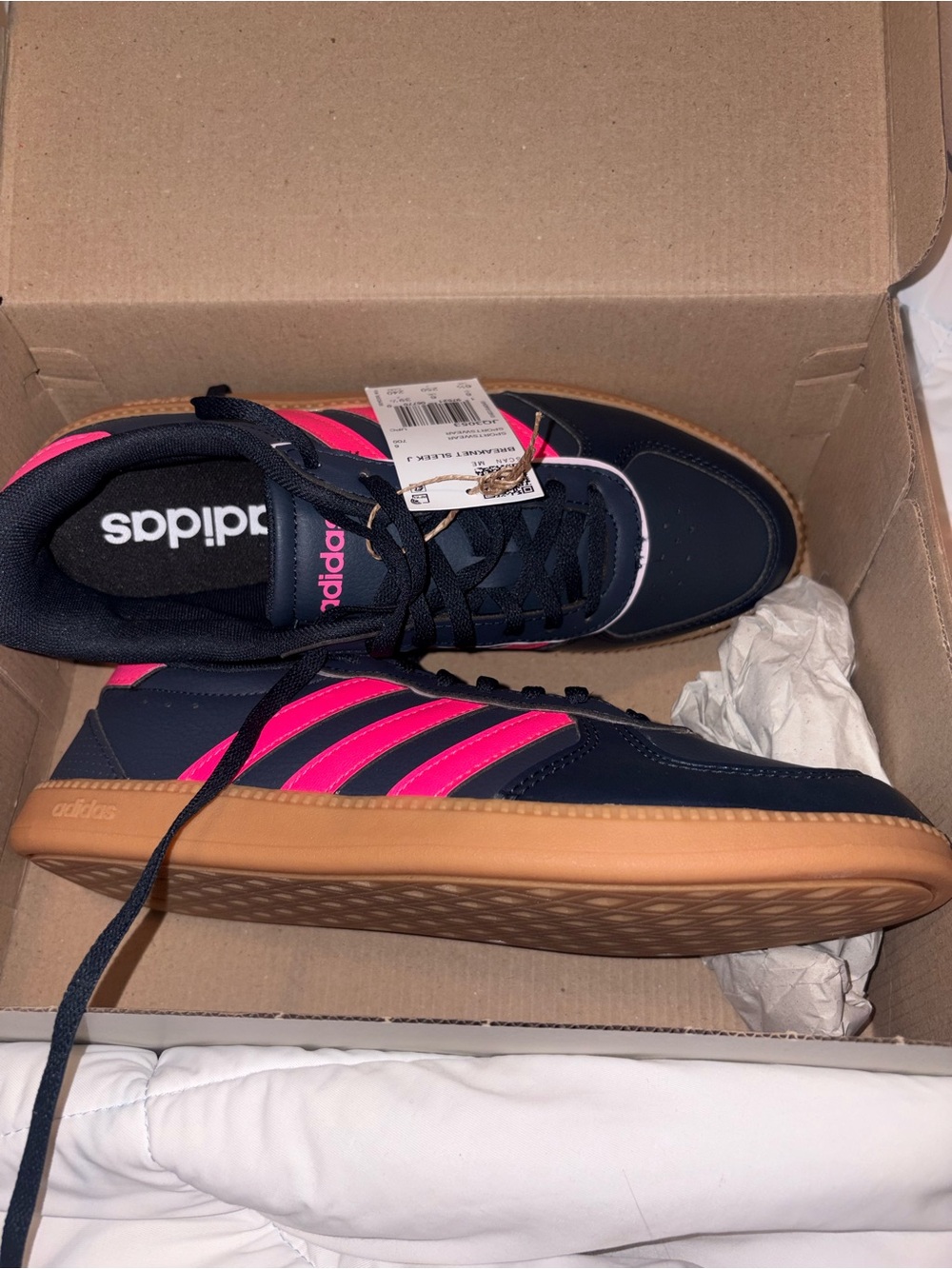 adidas Breaknet Sleek J navy with Pink Stripes